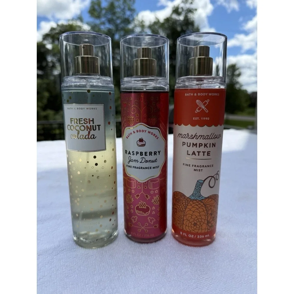 New Set Of 3 Bath & Body Works Raspberry Jam-Coconut Colada- Pumpkin Latte Mist